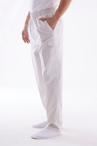 Beratnur Erkek Krem Lüks Rahat Kesim Beli Lastikli Keten Hac Ve Umre Pantolon