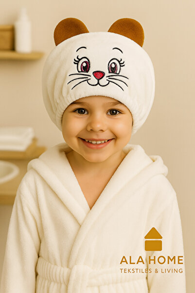 HOME ALA Pamuklu Kedi Nakışlı Saç Kurutma Bonesi