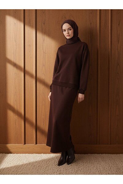 Benin Basic Sweatshirt & Long Skirt Two-Piece Set - Brown -