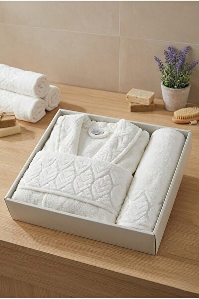 Fiesta Bornoz Seti 3 Parça Elit Pamuk Bornoz Kadife Havlu Seti