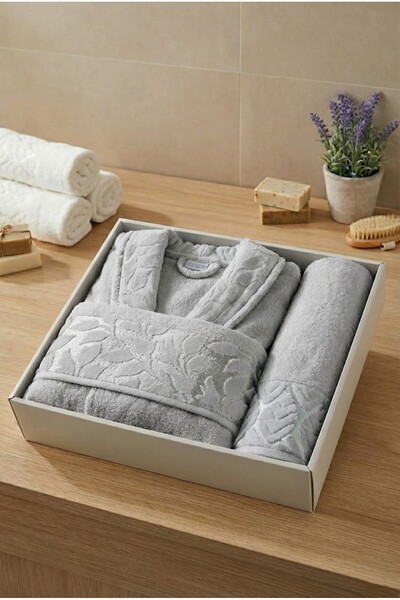 Fiesta Bornoz Seti 3 Parça Elit Pamuk Bornoz Kadife Havlu Seti