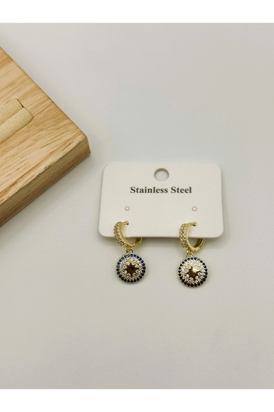 Çelik Nazar boncuklu küpe