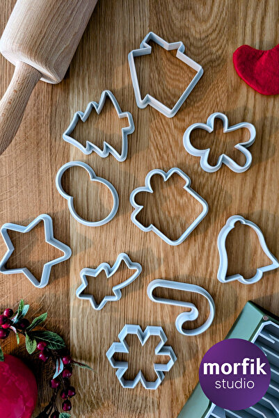 meldeco3d Christmas Cookie Mold Set, 10-Piece Christmas and New Year Shapes, Christmas Themed Cookie Mold