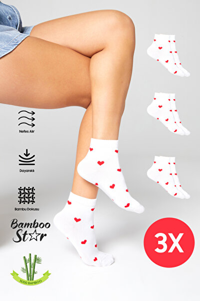 bamboo star Șosete albe pentru femei Bamboo, cu fără cusături inimă, pachet p...
