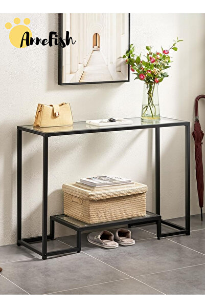 AnneFish طاولة أريكة زجاجية ثلاثية الطبقات بمقاس 120*30*80 سم مع رف وطاولة مدخل وأريكة للمدخل