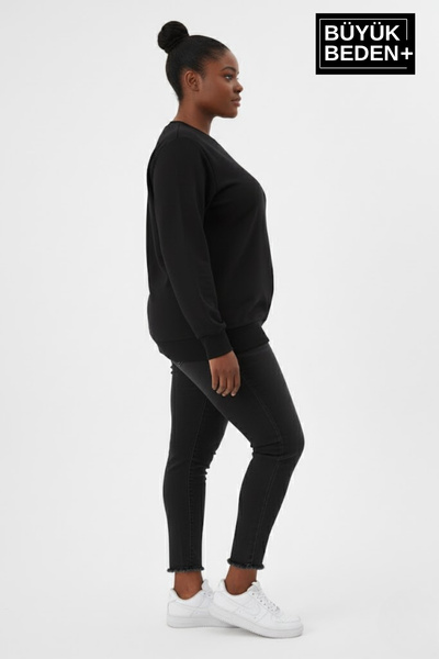 Superlife Γυναικείο φούτερ με λαιμόκοψη μεγάλου μεγέθους και λεπτή ριμπάνα με μανίκια και φούστα SPR26BSWK956