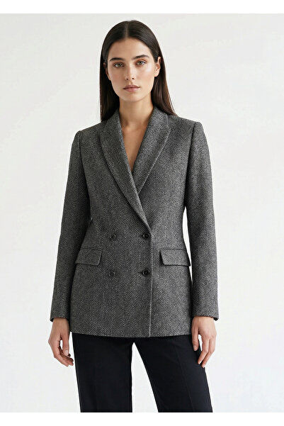 Exquise Double-Breasted Long Sleeve Woven Blazer Jacket