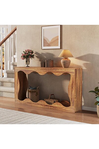 Yanara طاولة وحدة تحكم ريفية مقاس 160 سم مع مساحة تخزين، طاولة أريكة ضيقة لغر...