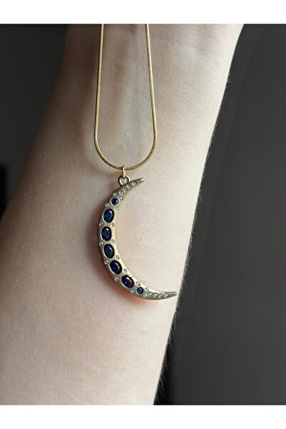 HOUSEKİ قلادة القمر الأزرق العتيقة مع حجر الأحجار الكريمة