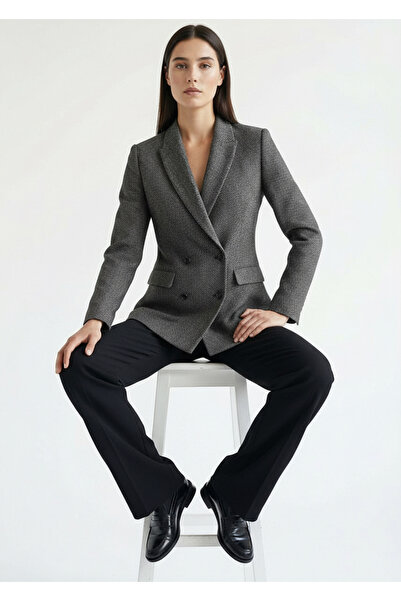 Exquise Double-Breasted Long Sleeve Woven Blazer Jacket