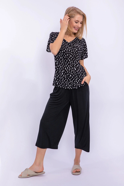 Pierre Cardin Siyah Kadın Poplin Kapri Takım