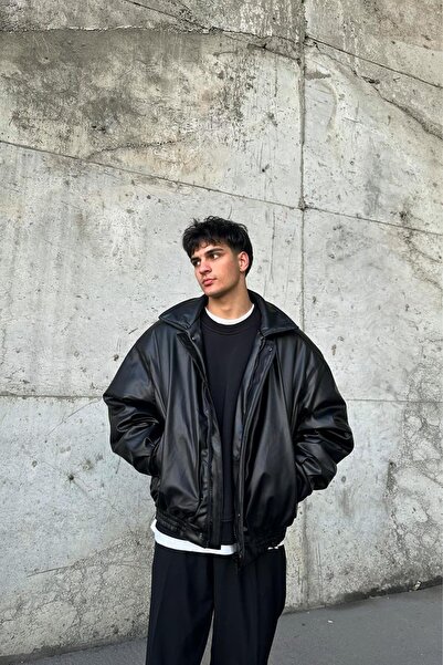 Flaw Wear 90's Vintage Kalıp Deri Mont Siyah