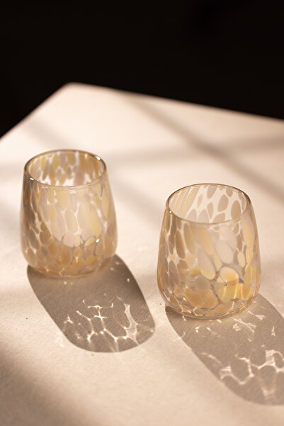 Rakle Spotted Handmade Self-Colored Set of 2 Water Glasses Beige-Cream 330 Cc