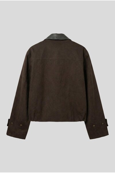 ablukaonline Men's Boxy Fit Wide Cut Contrast Collar Premium Jacket Brown