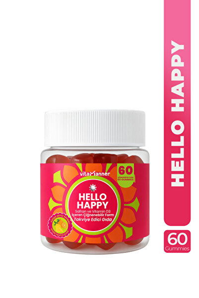 Vitamanner Hello Happy | Safran ve Vitamin D3 İçeren Çiğnenebilir Takviye Edici Gıda (60 Gummies)