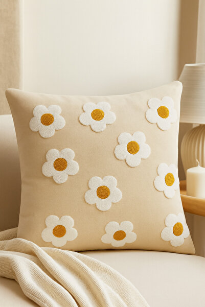 aydev home collection غطاء وسادة زخرفي بتصميم خاص مطرز بنقشة الأقحوان