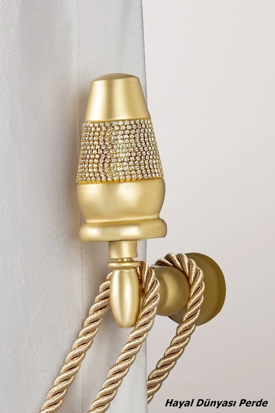 Hayal Dünyası Perde Aksesuarları Ahşap Üzeri Swaroski Taşlı Fon Perde Duvar Bağlama Aparatı (renso)