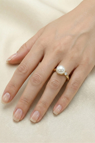 Birinci1926 Pırlantalı Doğal İnci Yüzük (5 mm)