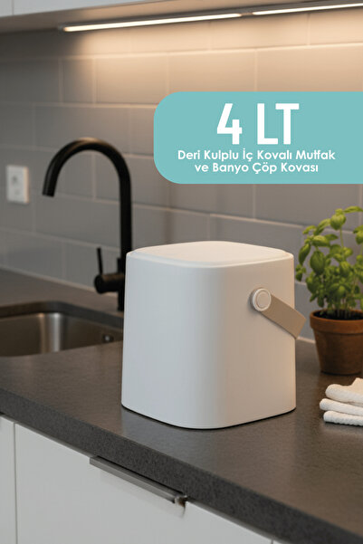 DUO LİNE HAUSEHOLD UTENSİLS Deri Kulplu İç Kovalı Mutfak ve Banyo Çöp Kovası 4LT