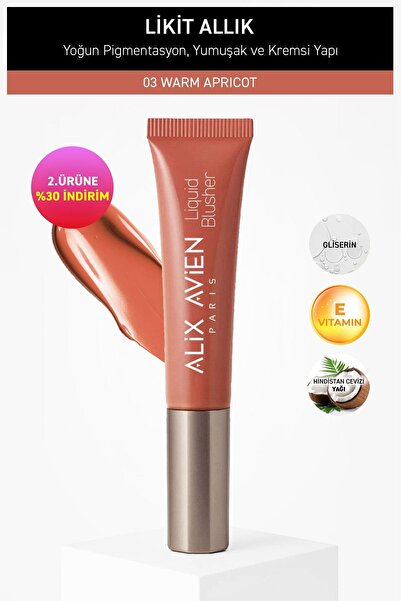 Alix Avien Yoğun Pigmentli E Vitaminli Mat Bitişli Kremsi Likit Allık - Liquid Blusher 03 Warm Apricot