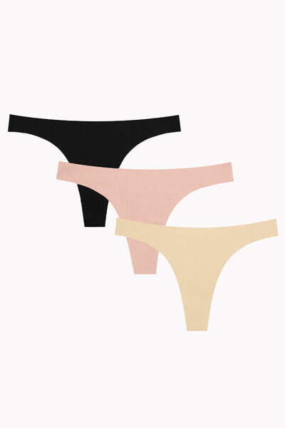 NBB Black Mink Skin Color 3-Piece Laser Cut Non-Marking Thong 329