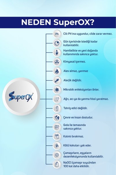 SuperOX Doğal ve Alkolsüz El Cilt Dezenfektanı , Hipokloröz İçeren El Dezenfektanı 100 ML