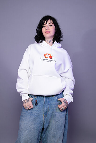 Sekizbiraltı The Muhabbet Printed Oversized Unisex White Hoodie