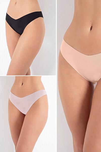 NBB سروال داخلي برازيلي على شكل حرف V من 3 قطع بلون جلد المنك الأسود بدون آثار ليزر