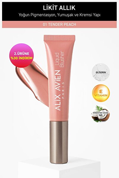 Alix Avien Yoğun Pigmentli E Vitaminli Mat Bitişli Kremsi Likit Allık - Liquid Blusher 01 Tender Peach