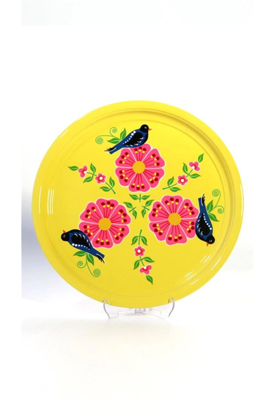 DEDEMİN EMAYELERİ Tepsi Sarı Kuşlu (33 Cm)