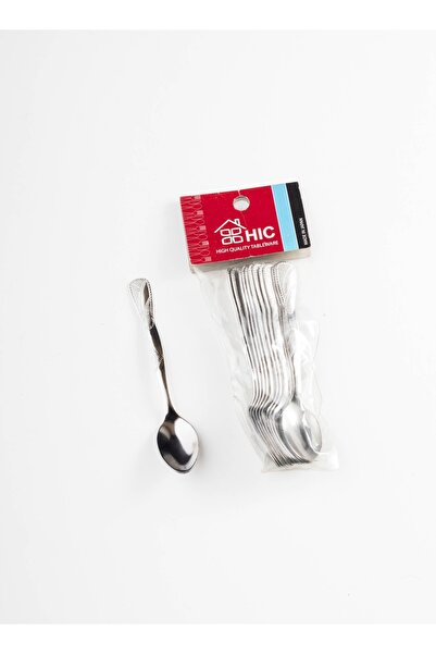 HIC طقم ملاعق شاي من الستانلس ستيل المقاوم للصدأ مكون من 12 قطعة فضي
