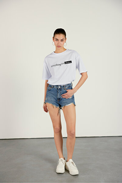 VATKALI Λευκό Basic T-Shirt - Τυπωμένο