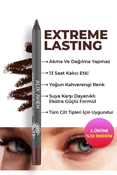 Alix Avien Uzun Süre Kalıcı Suya Dayanıklı Akma, Dağılma Yapmayan Kahverengi Göz Kalemi - Extreme Umber