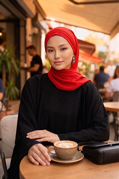 Aisha's Design Pleated Design Aerobin Shawl,Cps-90,Red