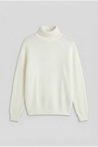 ablukaonline Men's Oversized Turtleneck High Neck Sweater Ecru