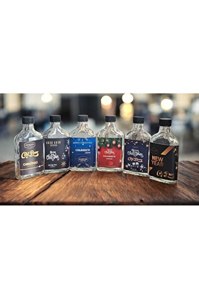COLD BREW TREND by uğur cadırcı Christmas Themed Glass Bottle – Decorative Set of 6 |   Gift, Presentation, Special Design, Waterproof Sticker