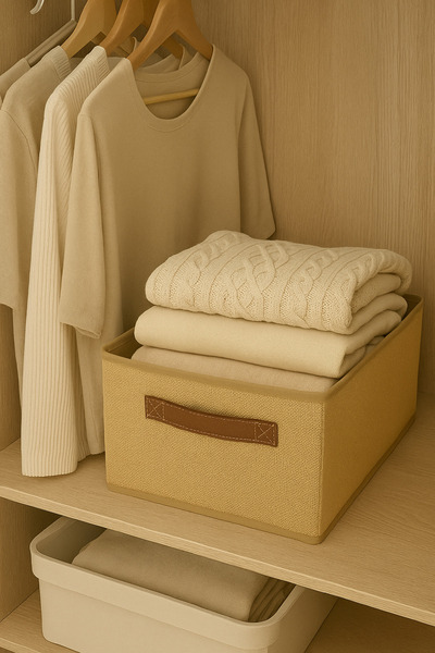aydev home collection منظم خزانة الملابس من الجوت، منظم صندوق تخزين الملابس القابل للطي مقاس 45 × 25 × 20 سم