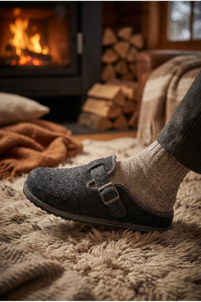 GEZER Winter Men's Fashion Buckle Adjustable Felt Home Garden Slippers