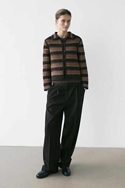 Massimo Dutti Çizgili kroşe kısa ceket