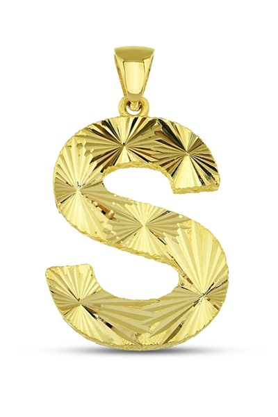 Altınkesesi 14 Ayar Altın Kalemli Parlak S Harfi Kolye Ucu