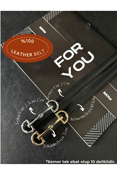 Fiori 2'li Hakiki Bombeli Deri Uzun Tokalı Ince Kadın Kemeri, Ceket Kemeri, G...