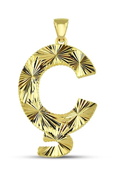 Altınkesesi 14 Ayar Altın Kalemli Parlak Ç Harfi Kolye Ucu