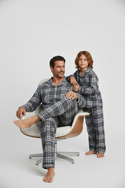 Zekalya Σετ πιτζάμες γκρι από ύφασμα σουέτ με καρό σχέδιο (πωλείται χωριστά)