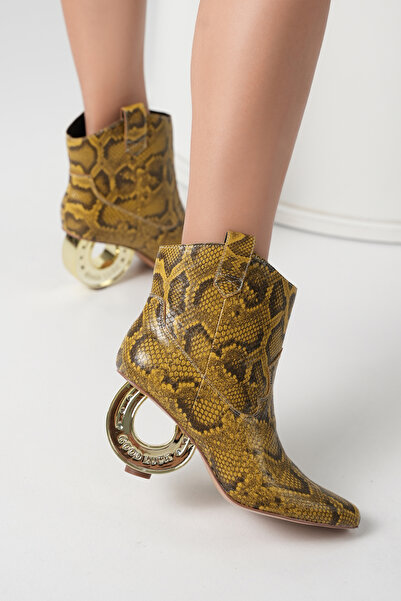 Katy Perry The Horshoee Kadın Piton baskı Şans Nalı Topuklu Bot