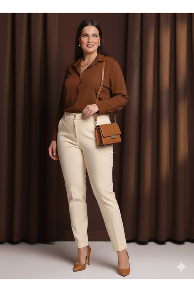 AKŞEN GİYİM Pantaloni de lungime medie, cu buzunare, din țesătură Atlas, de s...