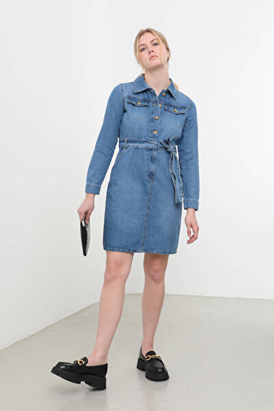 Bluewhite Women's Long Sleeve Jean Dress Blue