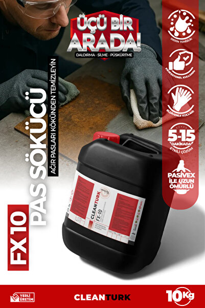 CleanTurk FX10 En İyi Pas Sökücü ve Pas Çözücü Demir Metal ve Yüzey Pas Temizleme 10 KG