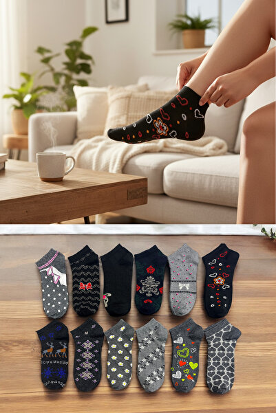 KAYSSOCK Дамски комплект от 8 чифта памучни чорапи с мотиви, дишащи, тъмни цветове