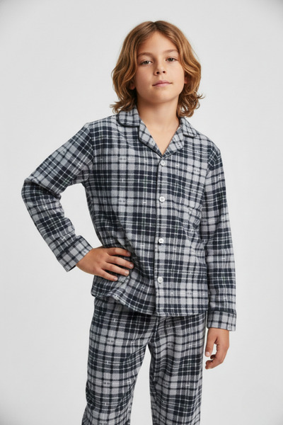 Zekalya Σετ πιτζάμες γκρι από ύφασμα σουέτ με καρό σχέδιο (πωλείται χωριστά)