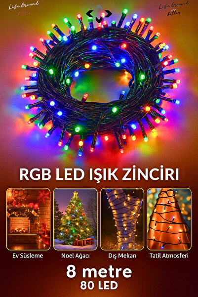 LİGROUND 8 Modlu 80 PERİ LED Suya Dayanıklı Renkli Dekoratif Işık Zinciri İç ve Dış Mekan Aydınlatma FİŞLİ